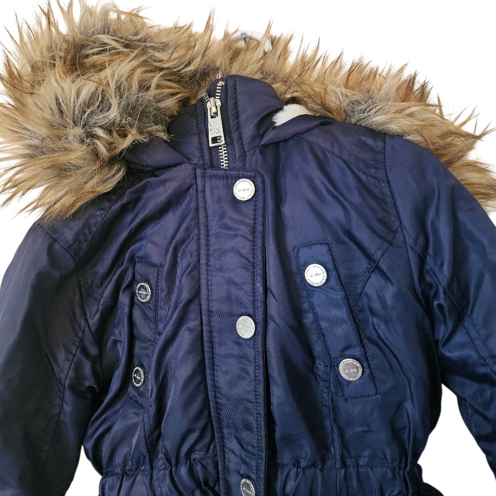 Urban Republic Girl's Anorak Jacket Faux Fur Hood Navy Blue Size 4 - Picture 2 of 14